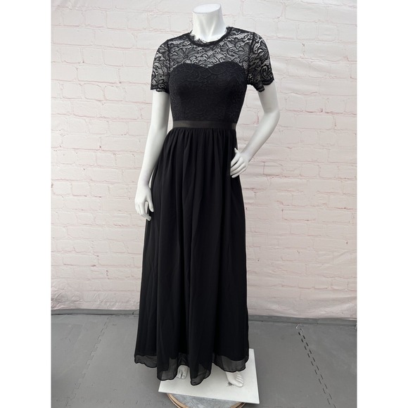 Dressystar Women Long Formal Black Dress Floral Lace Short Sleeve S - Picture 3 of 15